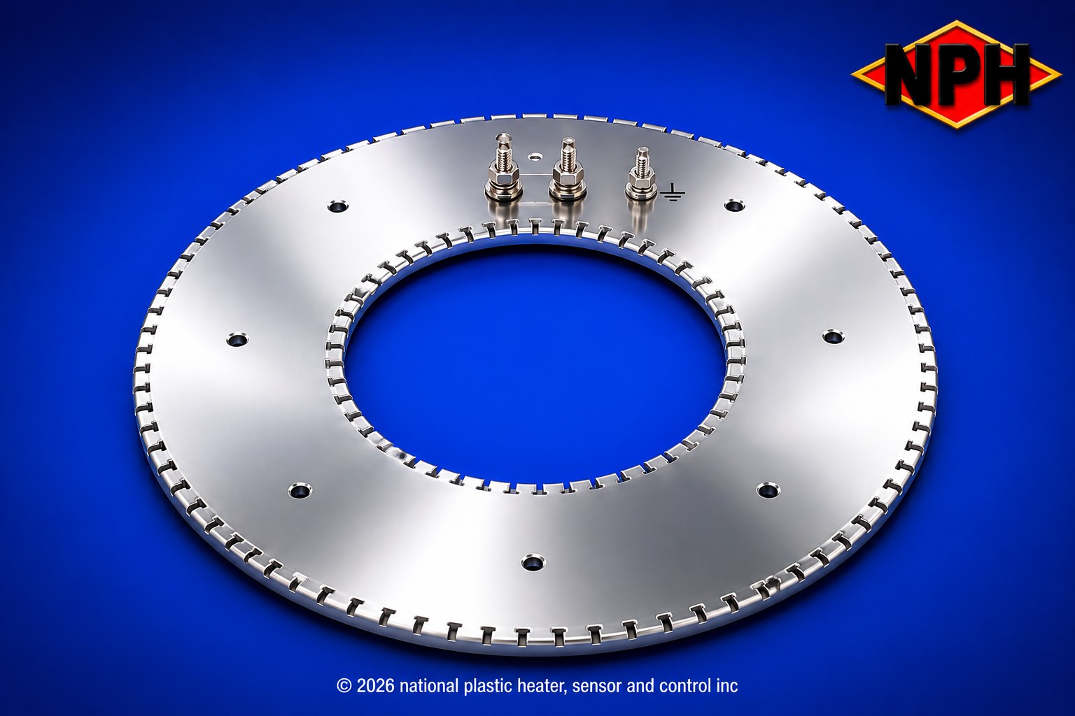 Mica Insulated Ring Strip Heater with Ground Terminal-One Pc Construction with mounting Holes